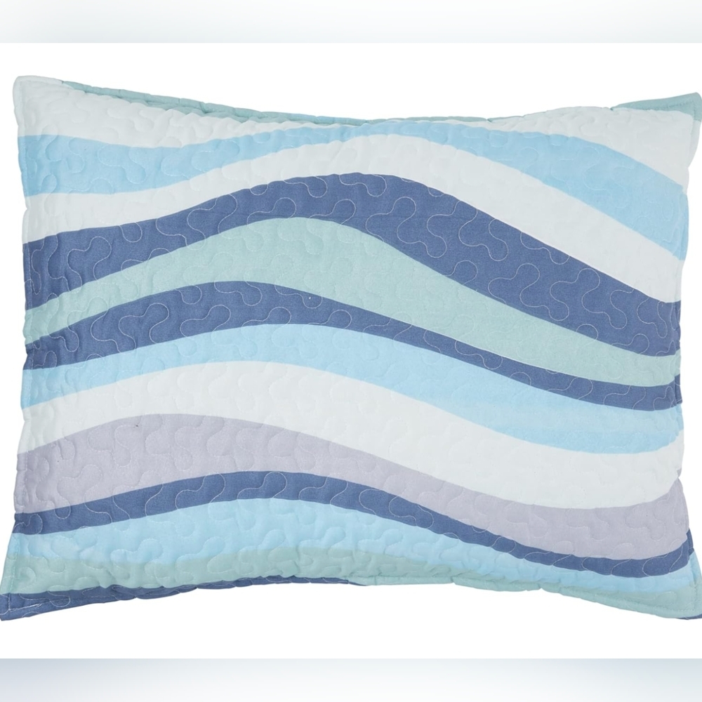 NWT C&F Home Sea Waves Blue Ocean Reversible Twin Quilt Set with One Sham - Picture 5 of 16